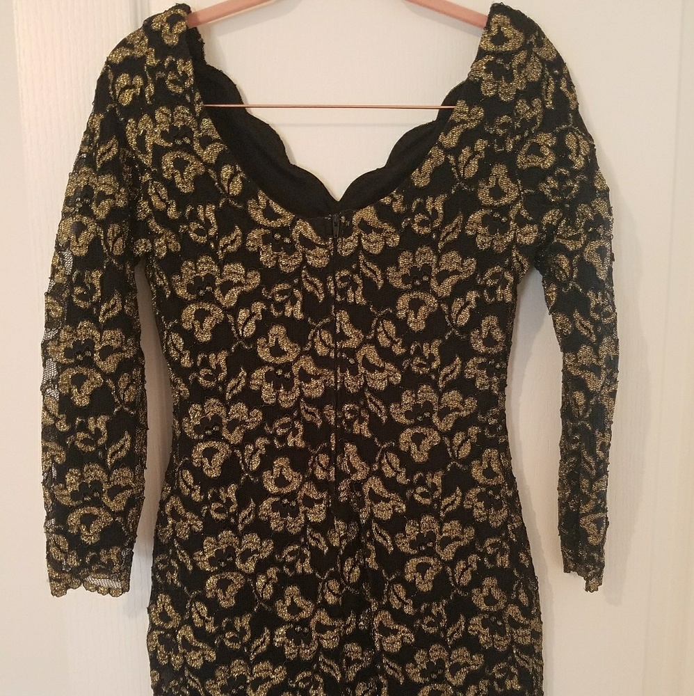 Vintage Nordstroom, gold and black lace dress